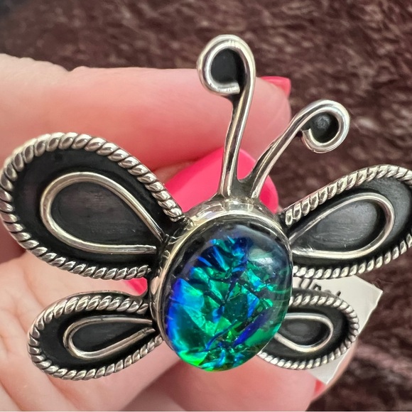 ❤️ Multi-Color Opal 925 Southwestern Size 8 Ethnic Butterfly Ring 9 Gms - Picture 12 of 16